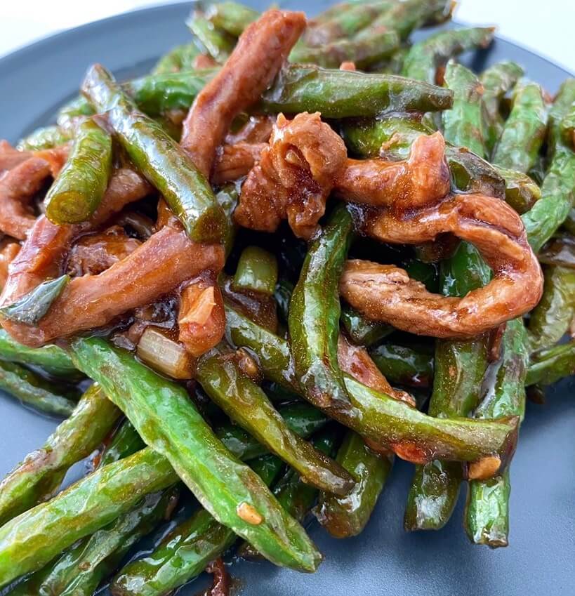 String beans and beef from Peach Farm in Boston