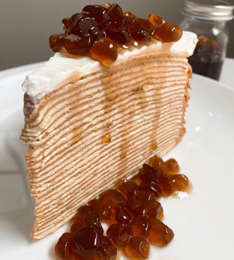 brown sugar boba crepe cake from bao bao bakery in Boston's Chinatown