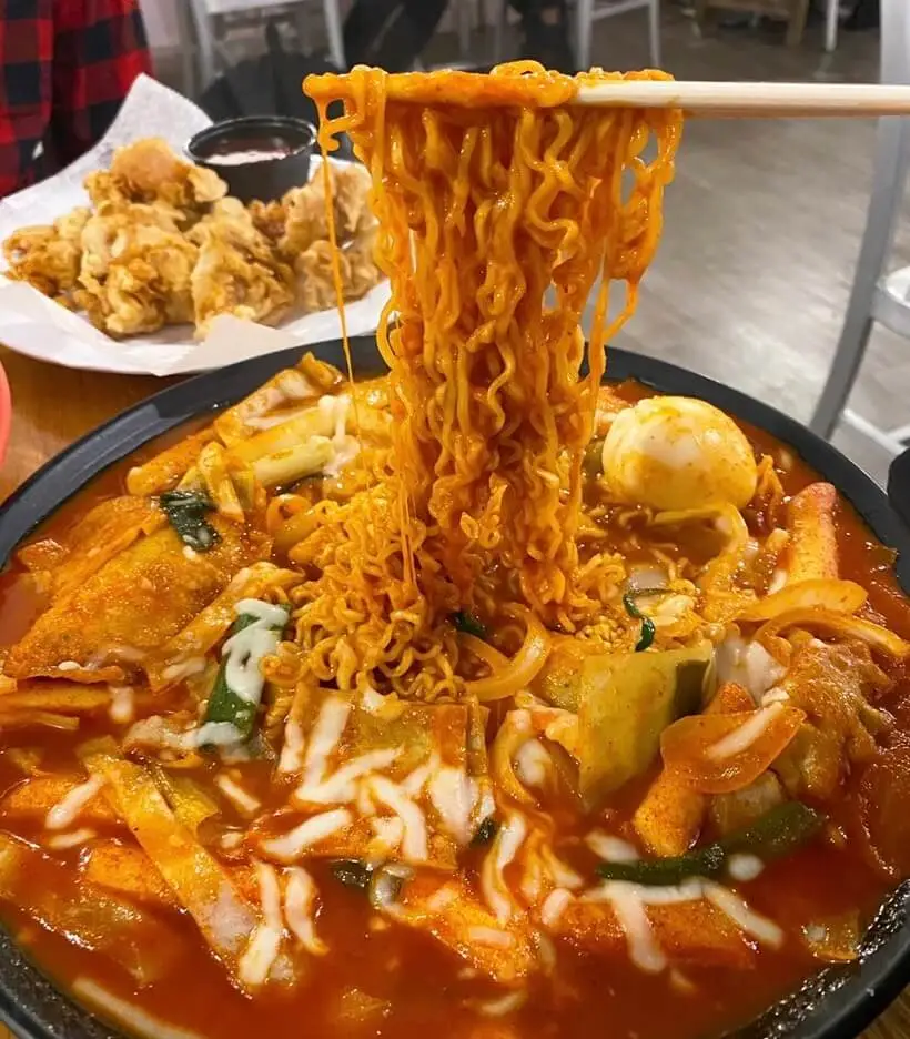 rabokki noodle pull at Haju Kitchen, a Korean restaurant in Boston