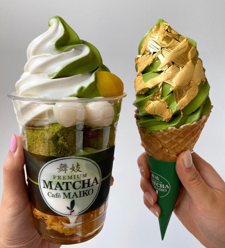 Golden Shogun matcha soft serve and matcha maiko special from Matcha Maiko in Boston's Fenway