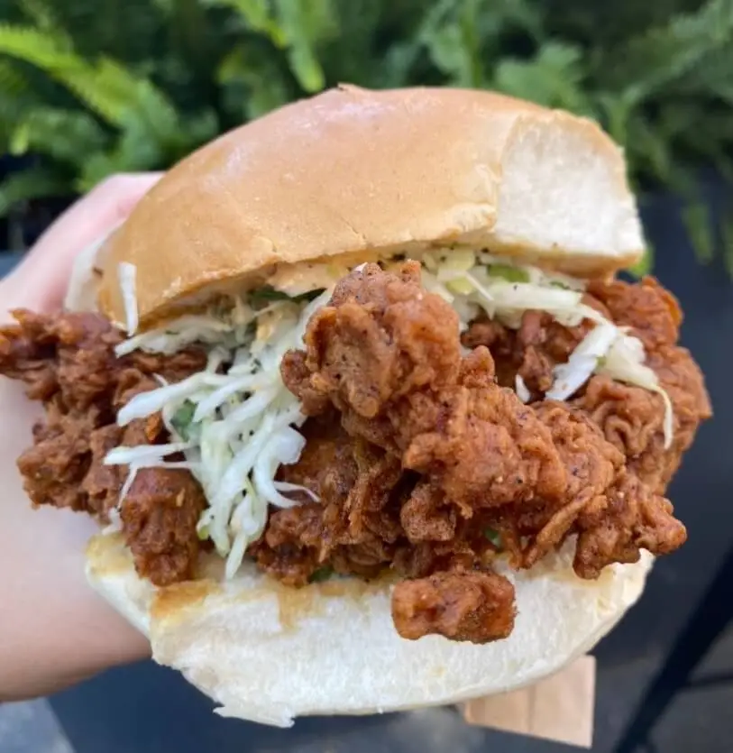 Fried chicken sandwich from saus in Boston's Haymarket