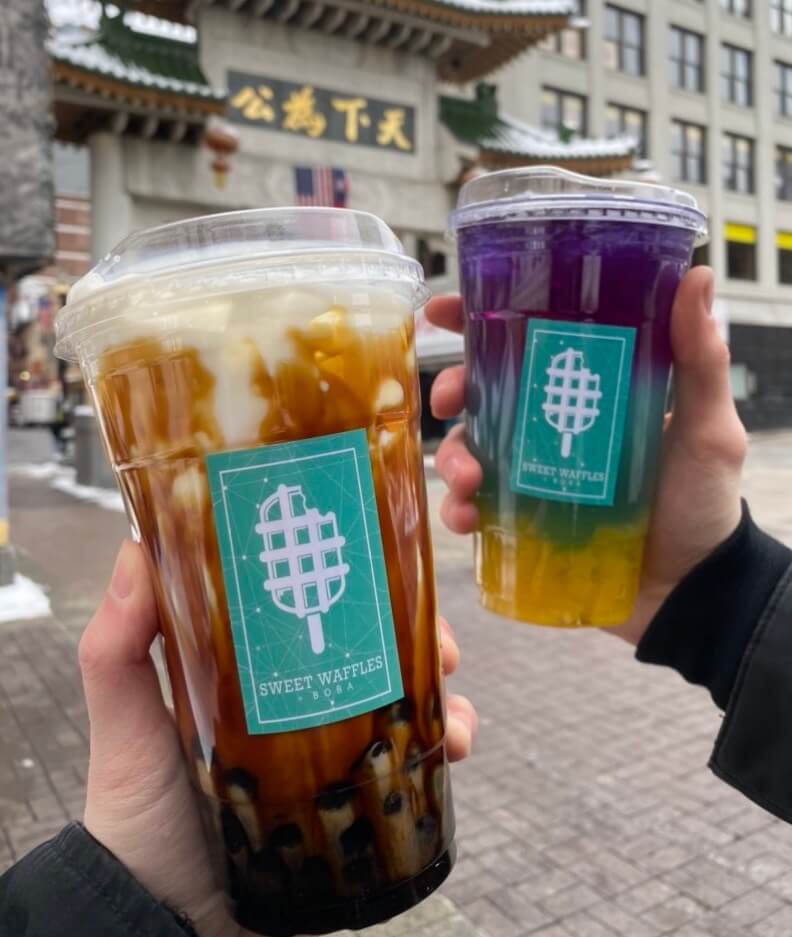 Brown Sugar boba and lemonade from Sweet waffles and boba in Boston's Chinatown