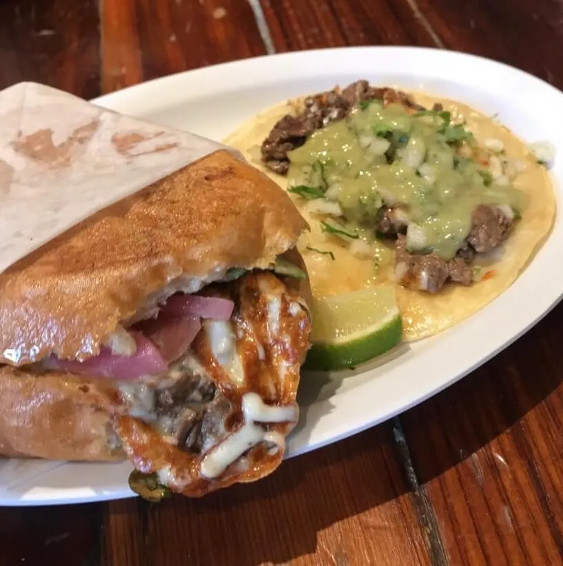 Campechana Torta and Carne Asada taco from Tenoch Mexican in Boston's North End