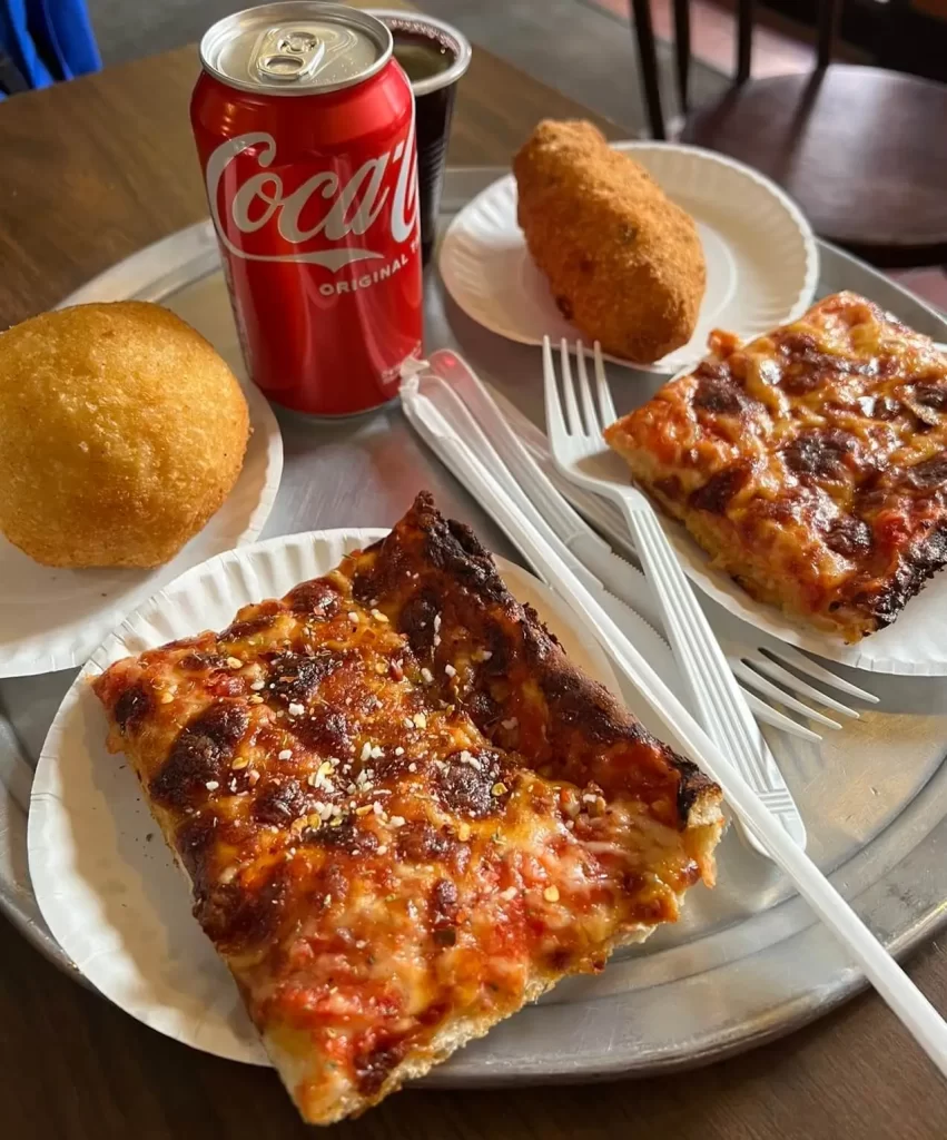 Pizza, Arancini, and Panzerotti from Galleria Umberto in the Little Italy in Boston