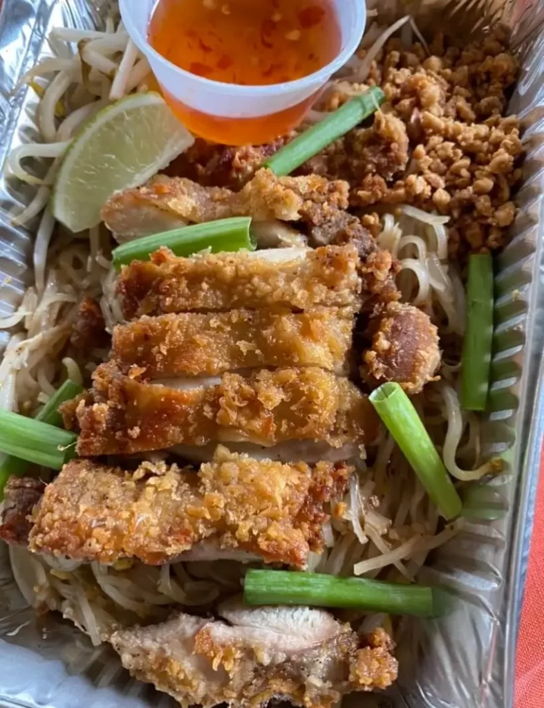 Pad Thai and Fried Chicken from Thai Saap in Quincy, Massachusetts
