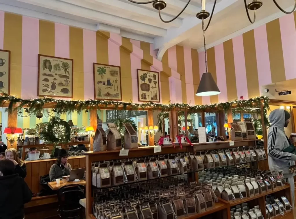 interior of LA Burdick, a chocolate dessert shop in Boston, MA