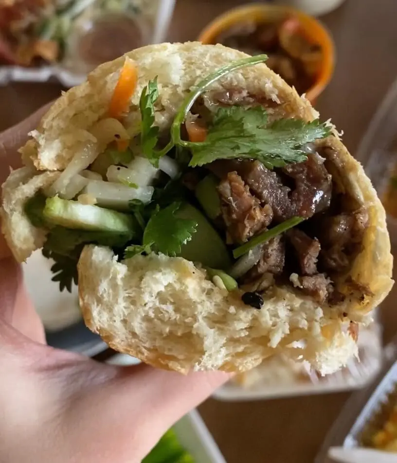 close up of Beef banh mi from Banh mi ba le in Boston's Dorchester