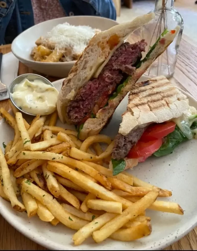 bronte burger and truffle fries from Ruby's cafe, one of the Soho NYC best restaurants