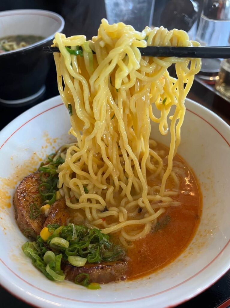 Spicy miso ramen noodle pull at Tora ramen