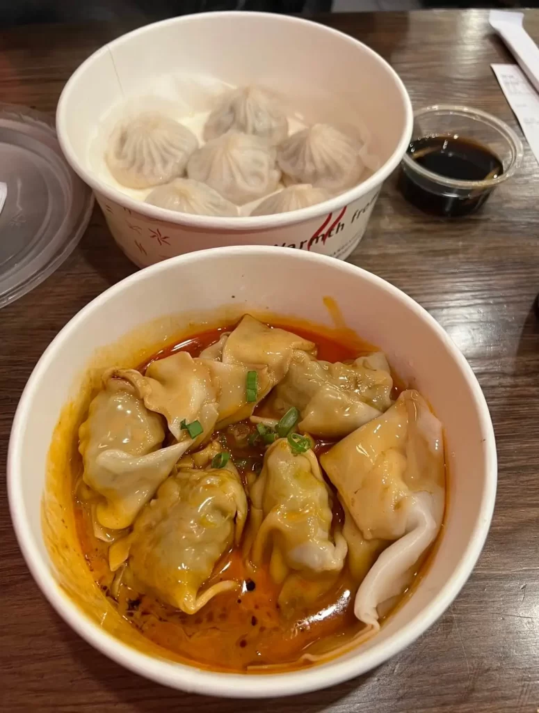 Peanut wontons and soup dumplings from Nan Xiang Express, a best Chinese food in Boston spot