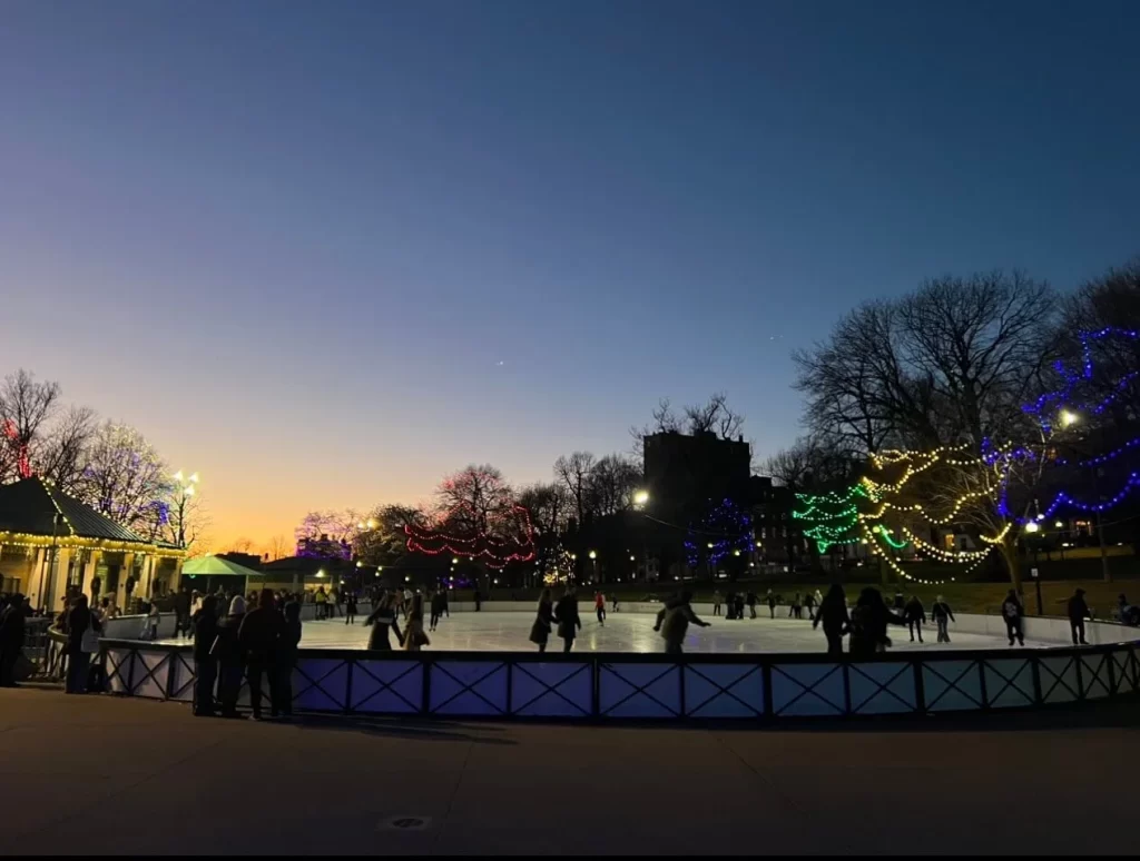 Ice skating in Boston's Frog Pond, one of the best things to do in Boston at night