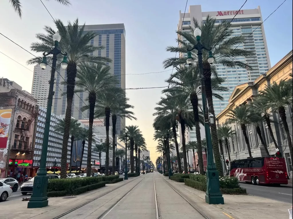 Canal Street in New Orleans, perfect place to stay for the New Orleans itinerary